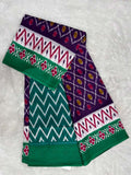 Soft Cotton Ikat Saree in Purple, Green, and White Prints-1  Celebrity Drapes