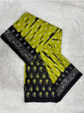 Soft Cotton Ikat Pattern Saree in Mustard Yellow and Black with White Print-1  Celebrity Drapes
