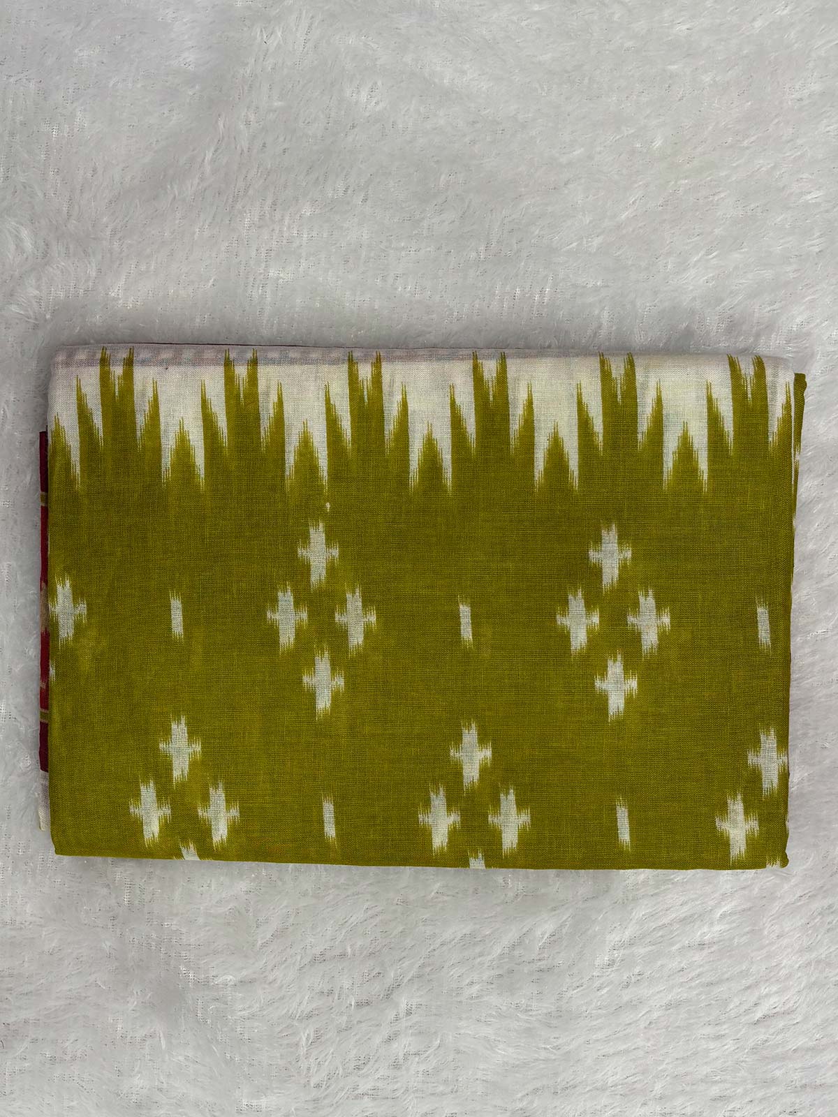 Soft Cotton Ikat Saree in Olive Green and Maroon with white Prints-2  Celebrity Drapes