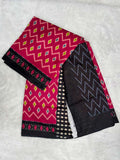 Soft Cotton Ikat Saree in Magenta Pink and Black with White Print-2  Celebrity Drapes
