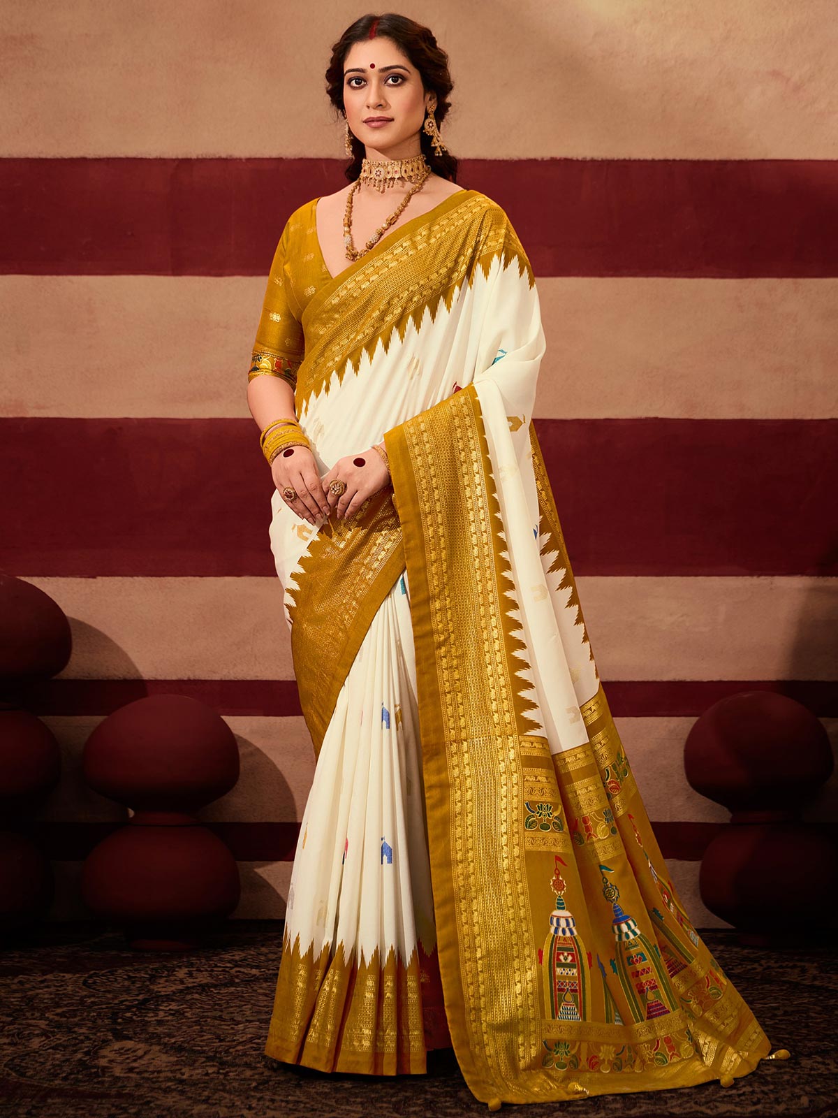 Temple Silk Traditional Designer Saree | Perfect for Festive Wear and Durga Puja Celebrations | Available in 6 Colours-4  Celebrity Drapes