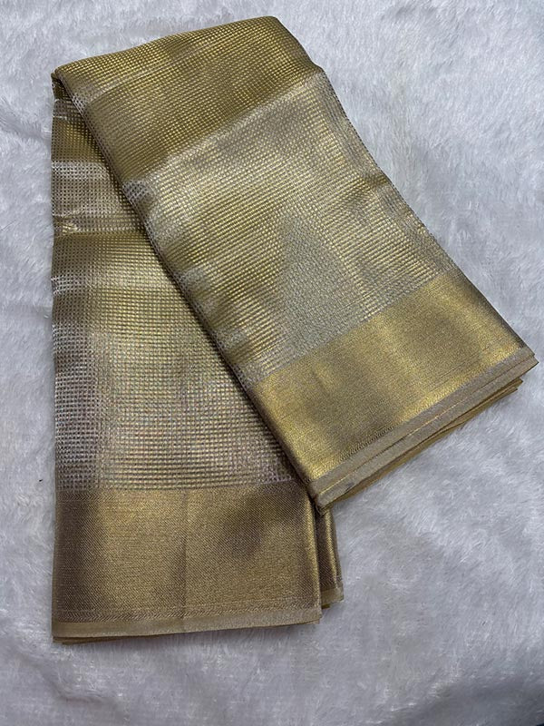 Nayanthara Inspired Kanjeevaram Tissue Saree with Golden Jacquard Borders-4  Celebrity Drapes
