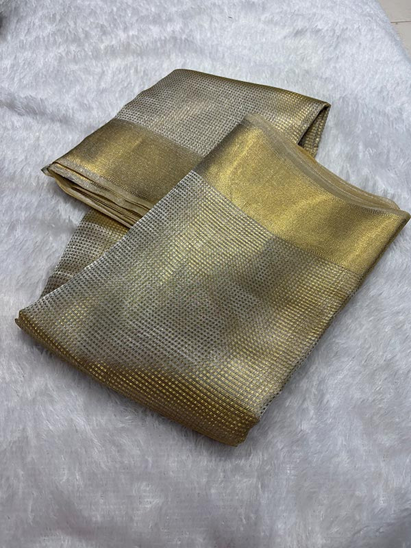 Nayanthara Inspired Kanjeevaram Tissue Saree with Golden Jacquard Borders-5  Celebrity Drapes