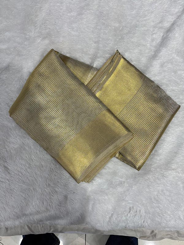 Nayanthara Inspired Kanjeevaram Tissue Saree with Golden Jacquard Borders-6  Celebrity Drapes