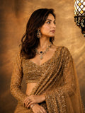 Bollywood Inspired Golden Soft Net Sequin Work Saree with Unstiched Blouse