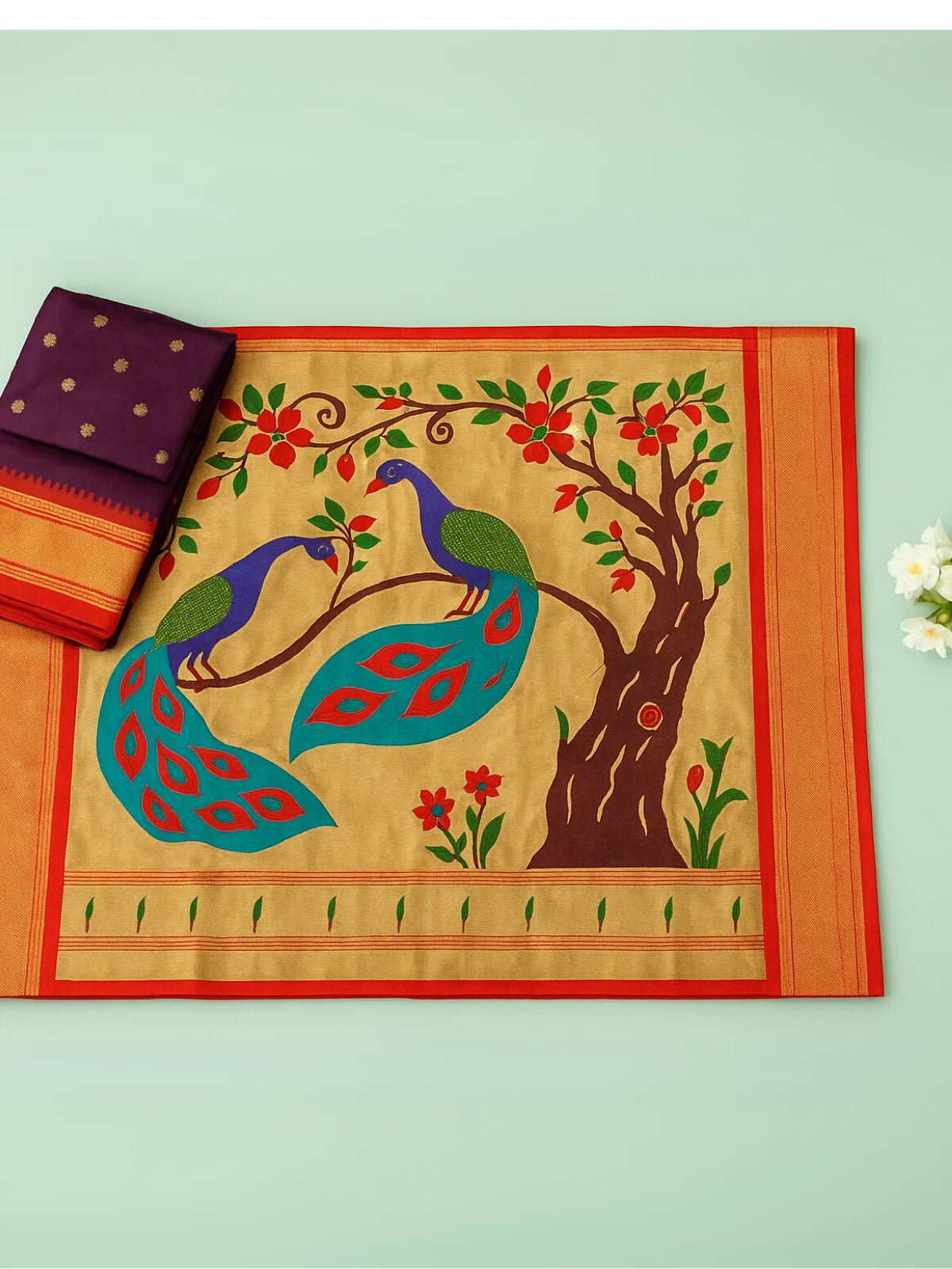 Maharani Paithani Silk Saree with Rich Zari Weaving and Contrast Border - Purple