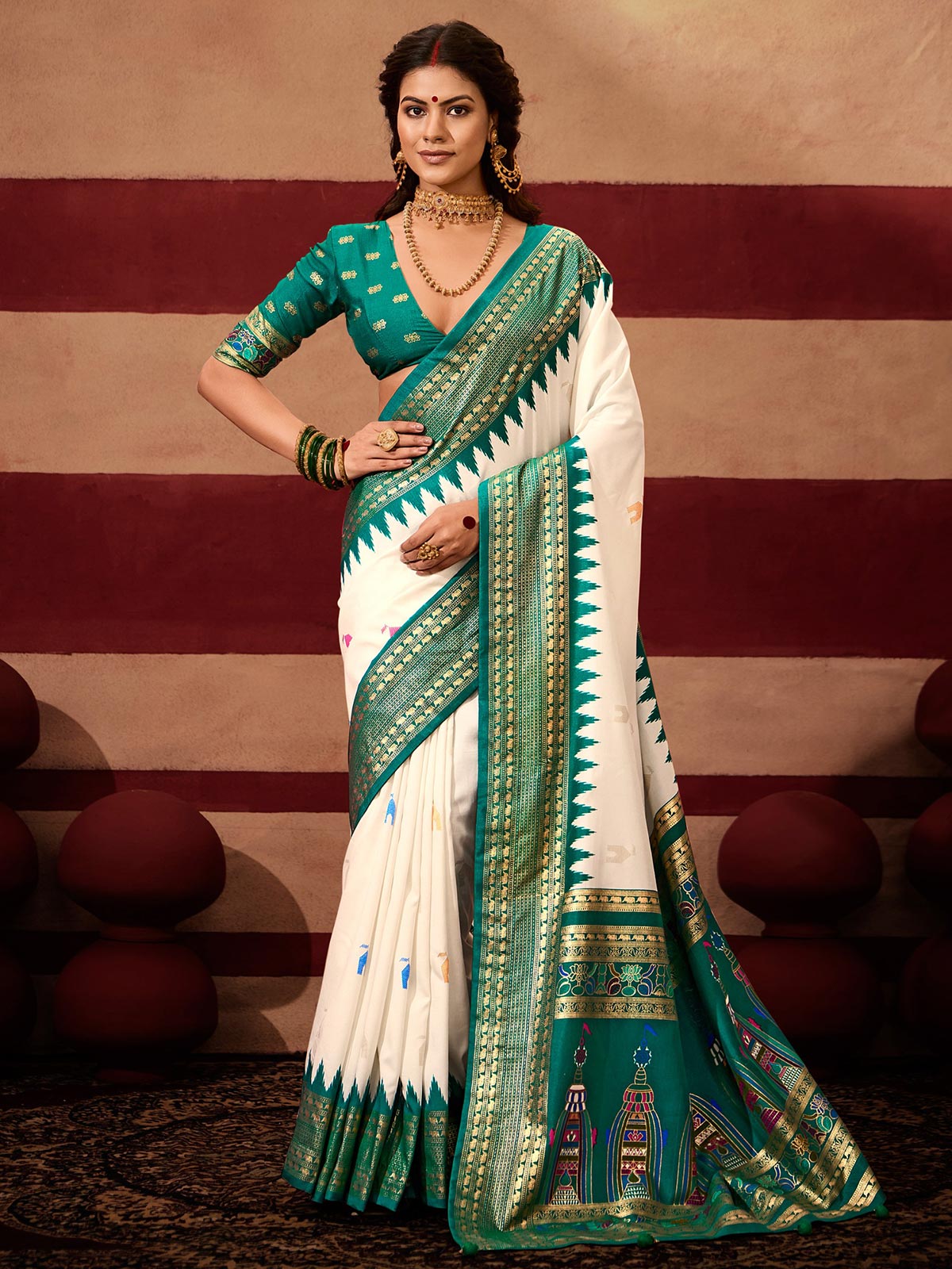 Temple Silk Traditional Designer Saree | Perfect for Festive Wear and Durga Puja Celebrations | Available in 6 Colours-8  Celebrity Drapes