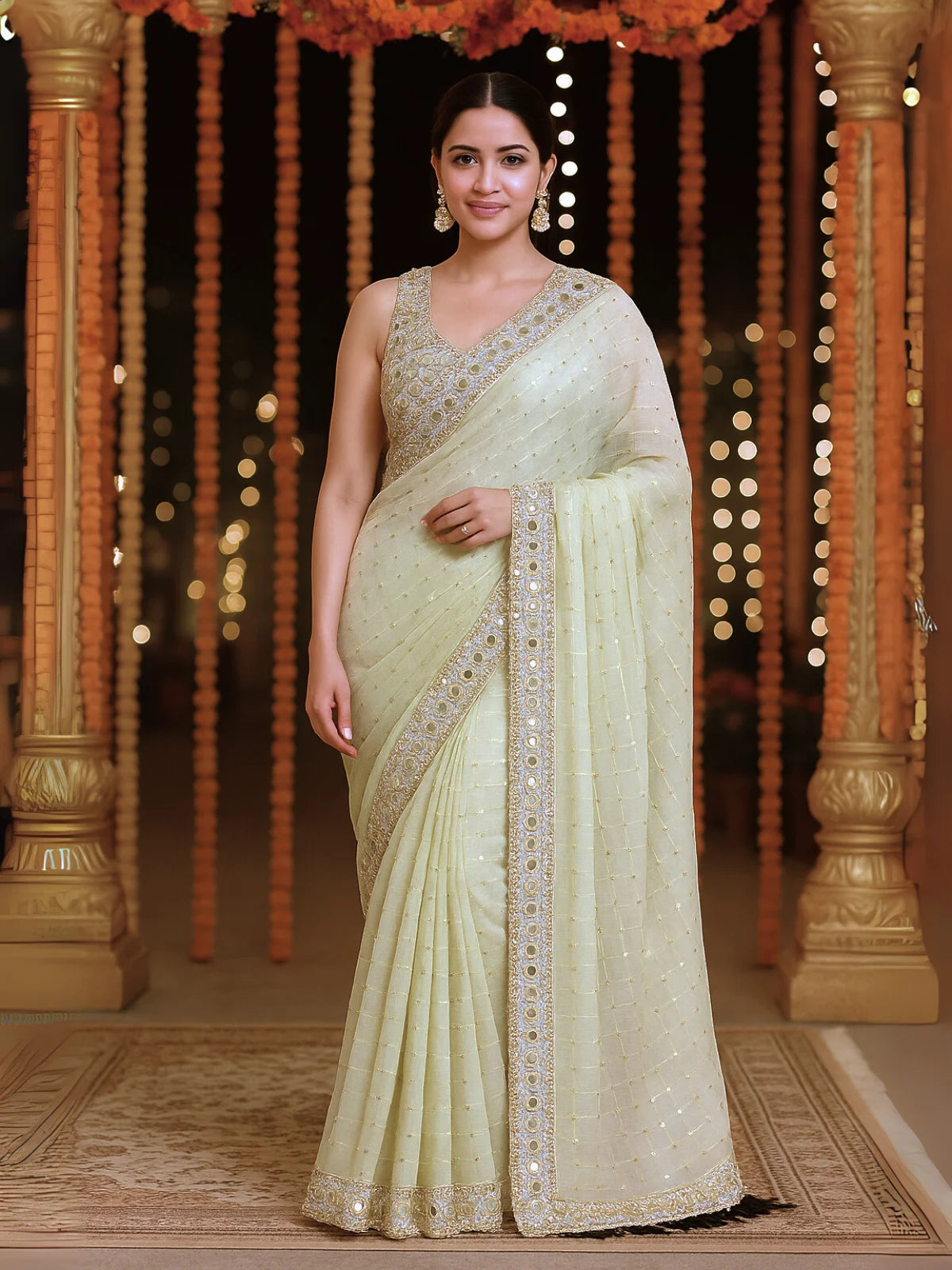 Bollywood Inspired Organza Saree with Real Mirror Work-2  Celebrity Drapes