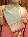 Madhuri Inspired Saree with Gold Butti and Contrast Border - Dark Sea Green-1  Celebrity Drapes