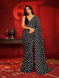 Partywear Black and White Polka Dot Georgette Saree with Black Blouse Piece