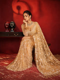 Bollywood Inspired Embroidered Golden Net Saree With Jhalar Border