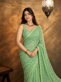 Madhuri Inspired Pista Green Saree with Embroidery and Sequin Detailing