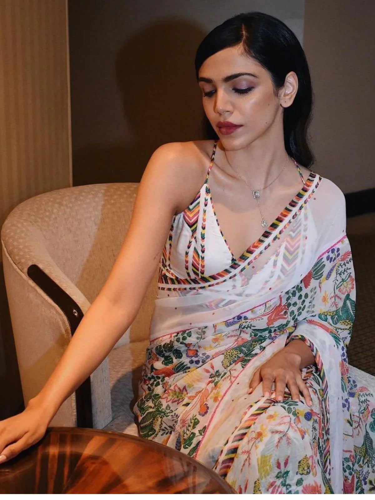 Shriya Inspired White Printed Georgette Rimjhim Saree-67189192196177