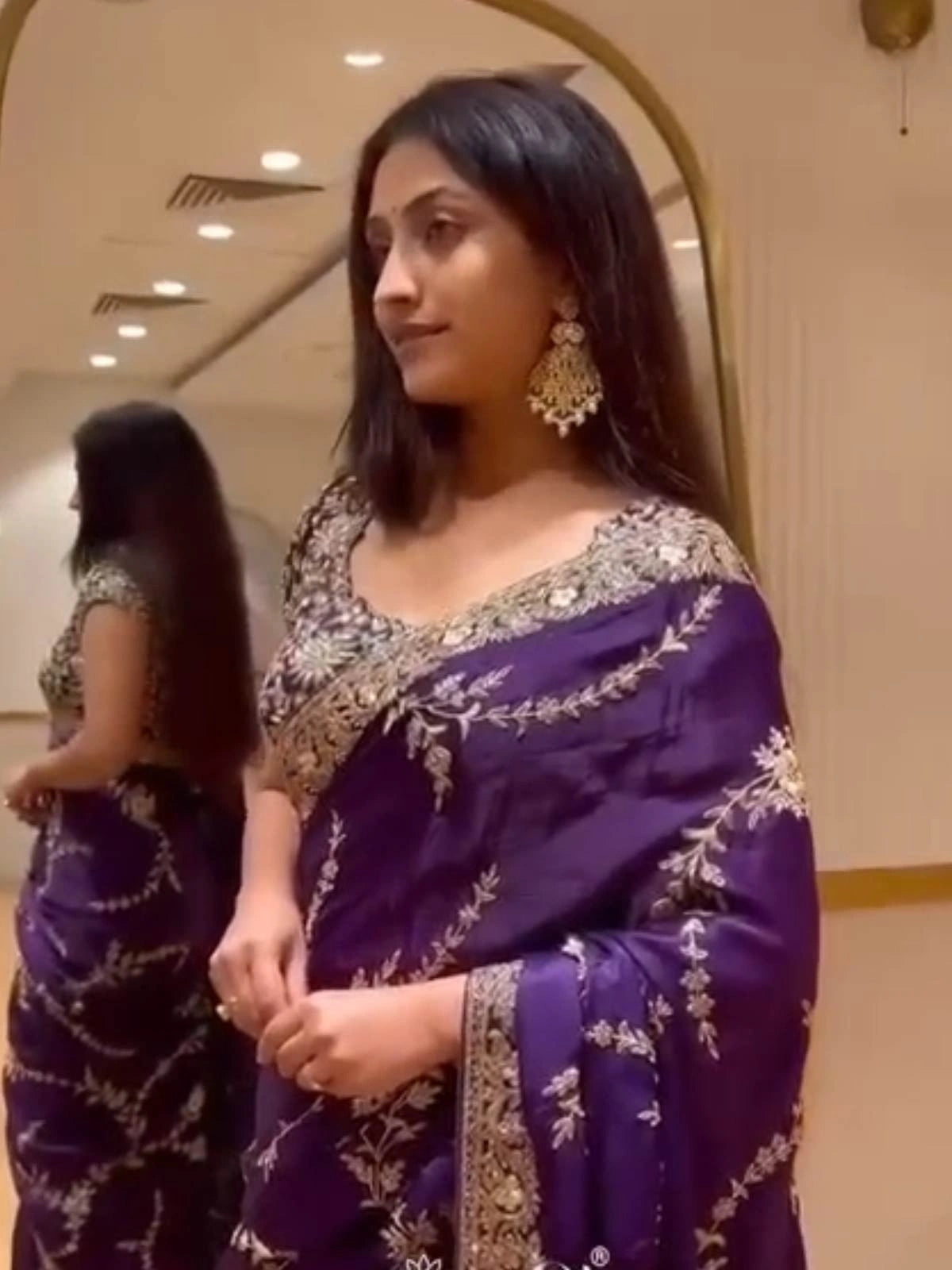 Bollywood-Inspired Purple Saree with Rich Gold Work