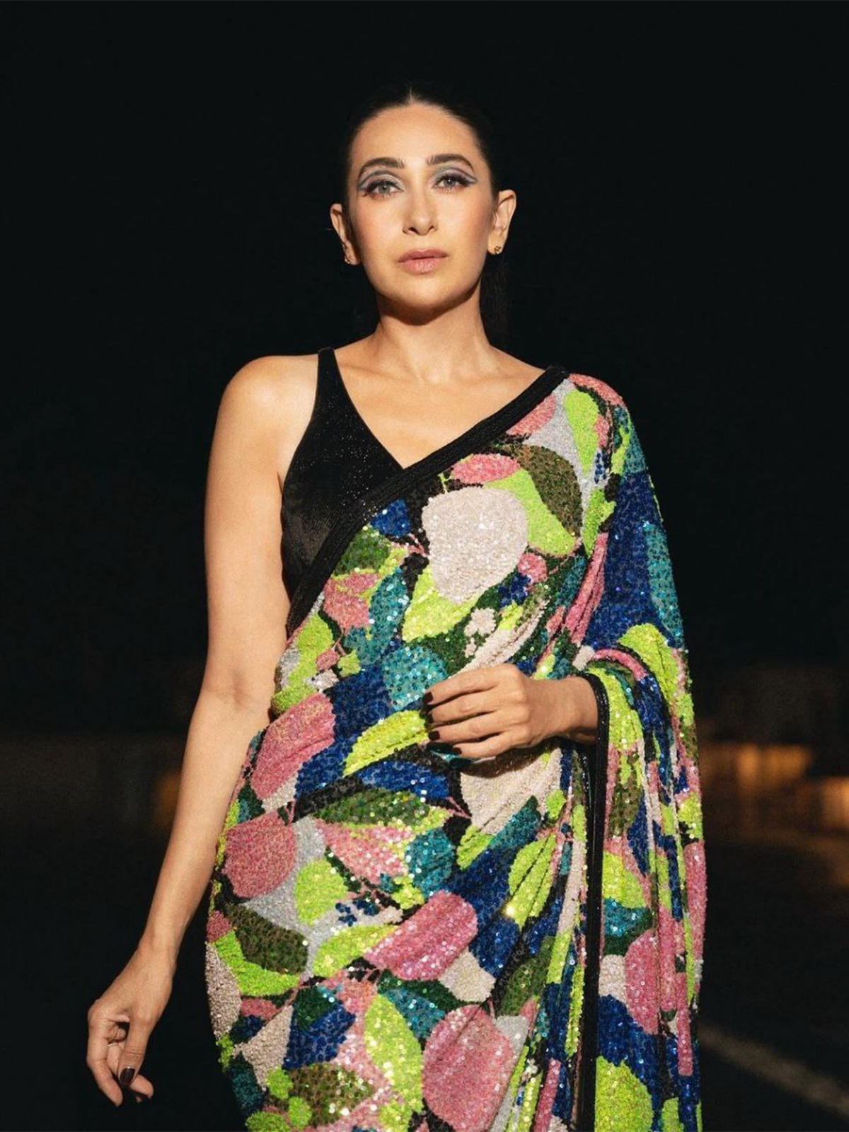 Karishma Inspired Sequins Multicolor Saree with Lace Border-1  Celebrity Drapes