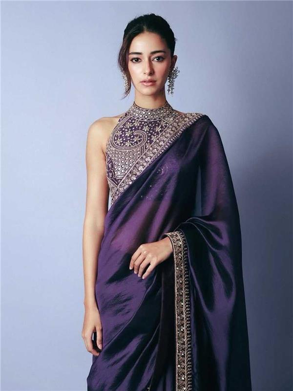 Ananya Inspired Purple Saree with Thread & Sequin Embroidery-1  Celebrity Drapes