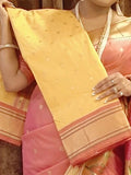 Madhuri Inspired Saree with Gold Butti and Contrast Border - Yellow-1  Celebrity Drapes