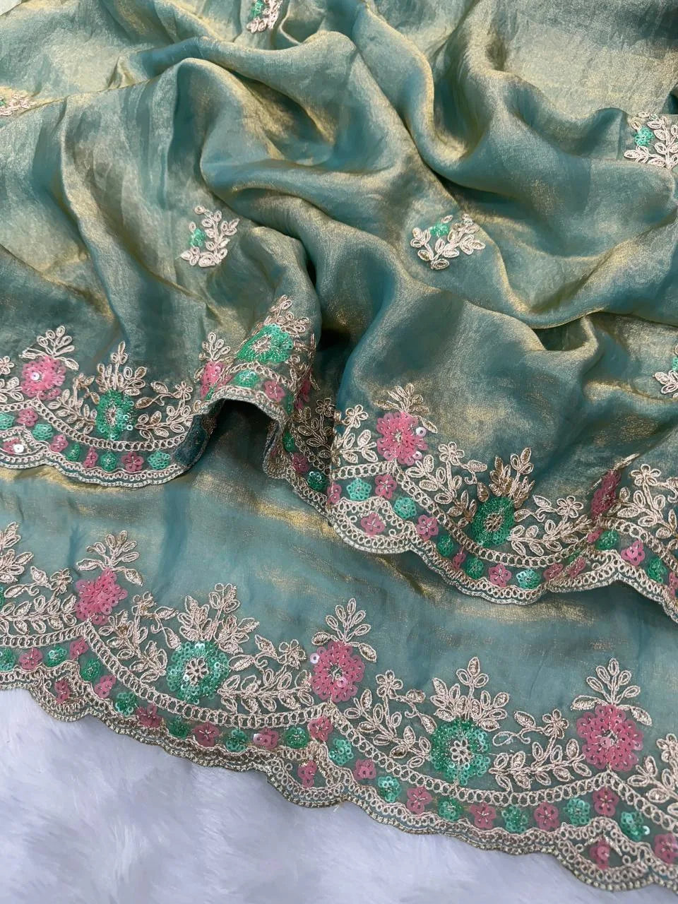 Ayesha Inspired Designer Multicolour Sequins Embroidered Space Silk Saree