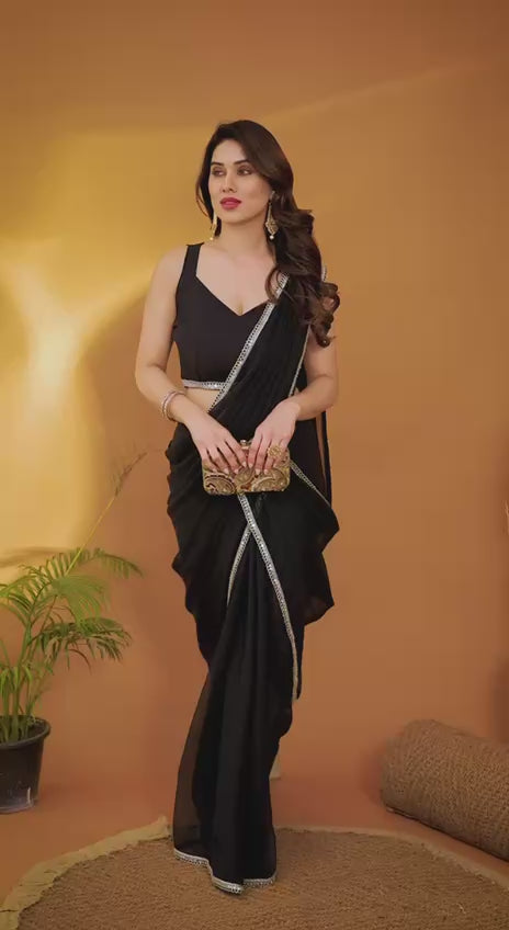 Bollywood Inspired Black Saree with Stylish Border