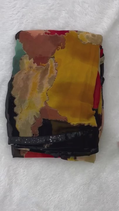 Deepika Inspired Georgette Multicolour Saree