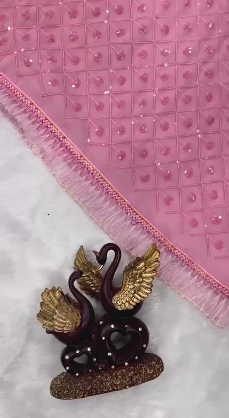 Madhuri Inspired Pink Saree with Embroidery and Sequin Detailing
