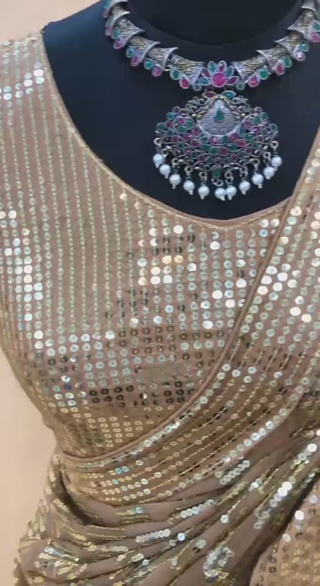 Kiara Inspired Golden Sequin Glam Saree-67289537773649