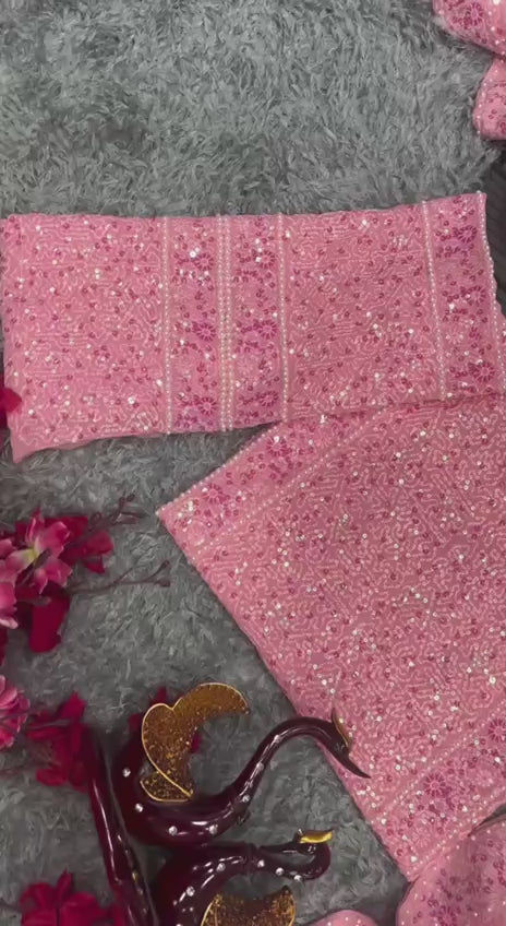 Bollywood Inspired Pink Sequin Saree with Embroidery Border