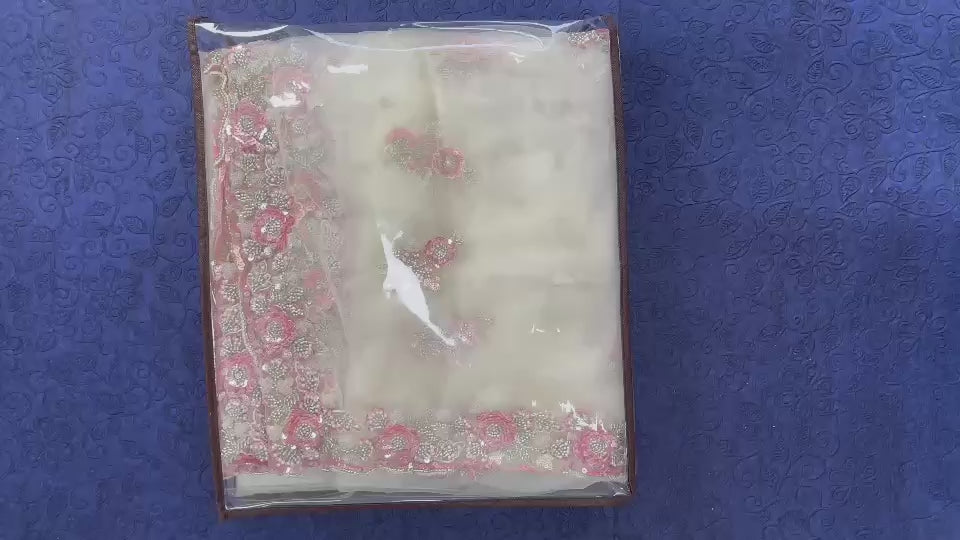 Bollywood-Inspired Cream Net Embellished Saree for Women