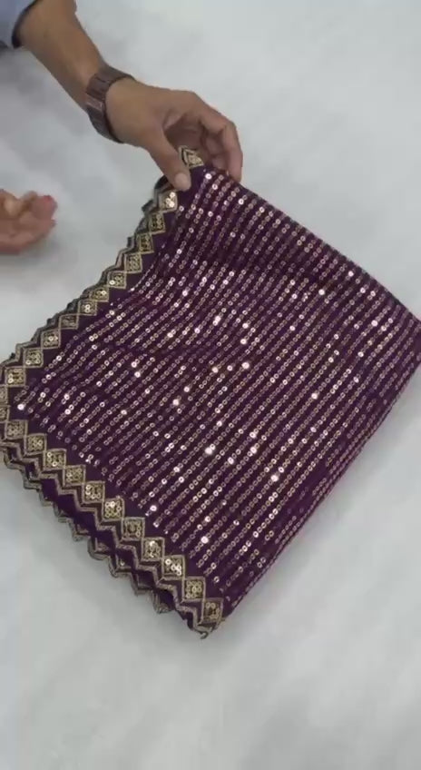 Shreya Inspired Wine and Gold Sequin Saree