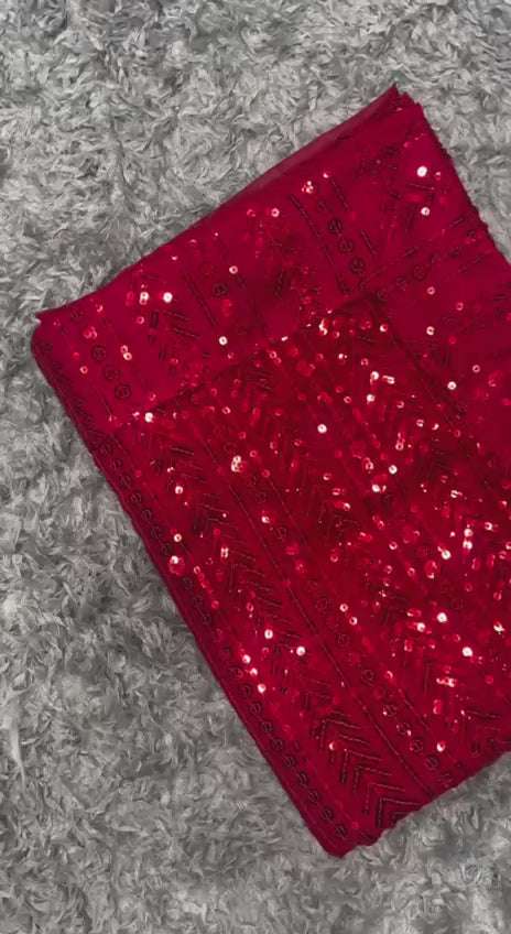 Bollywood Inspired Red Georgette Saree with All Over Sequin Embroidery