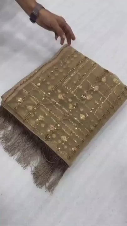 Suhana Inspired Sequins Designer Full Net Gold Saree