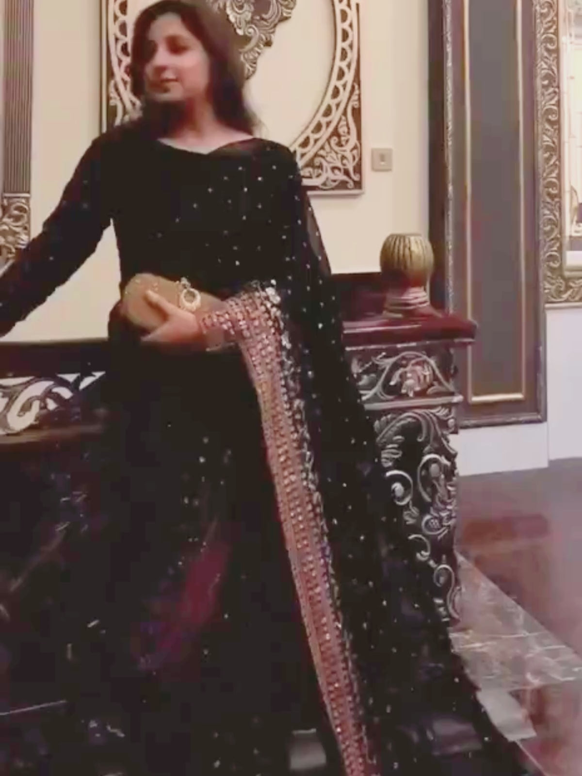 Bollywood Inspired Soft Georgette Black and Copper Gold Saree with Beautiful Sequins Work