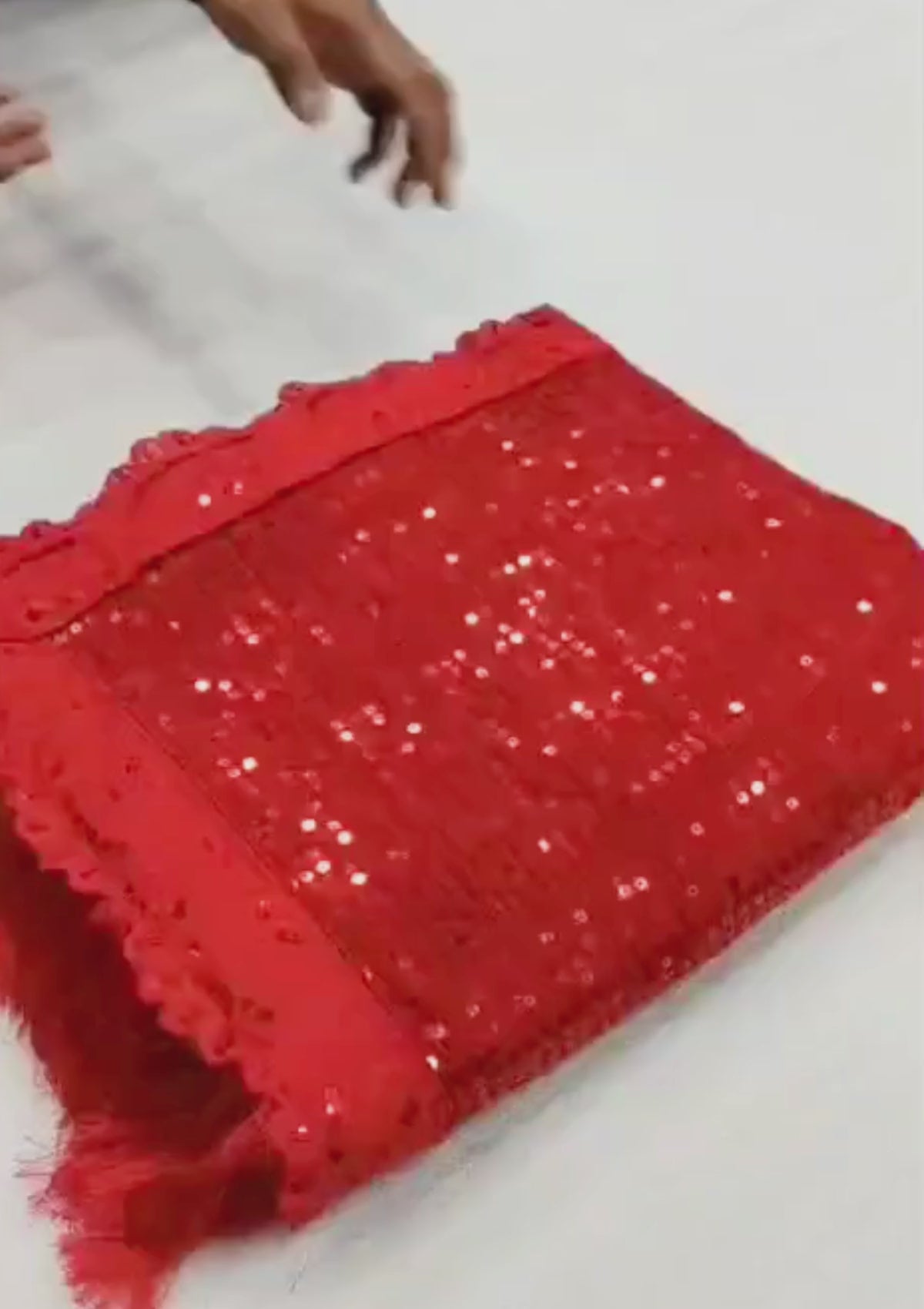 Bollywood Inspired Heavy Red Georgette Saree with Sequin Cutwork Border