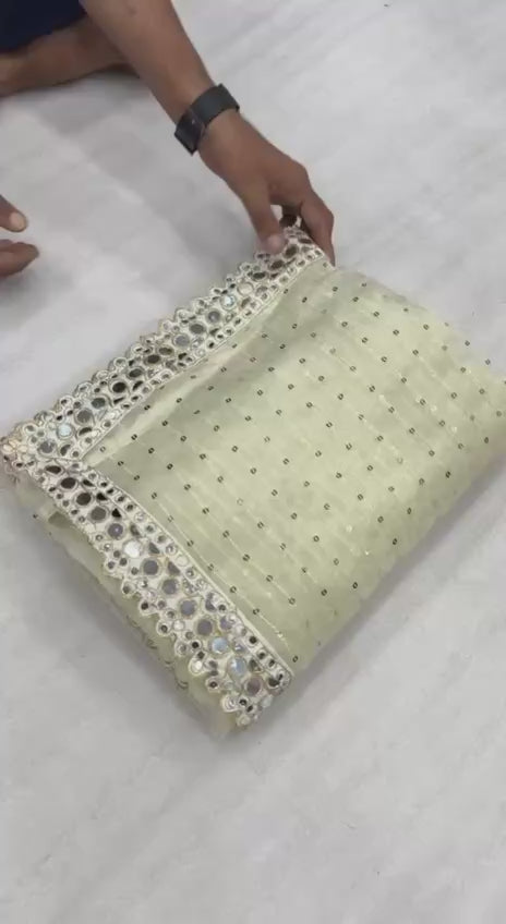 Bollywood Inspired Organza Real Mirror Work Saree with Free Size Blouse