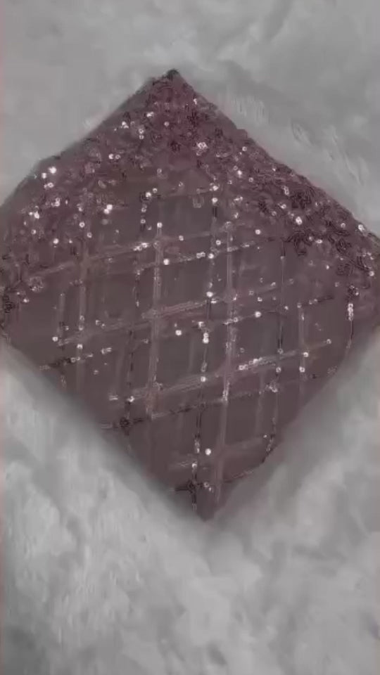 Bollywood-Inspired Onion Net Saree with Sequins and Embroidery