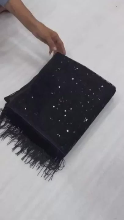 Bollywood Inspired Shimmery Black Net Saree with Sequins