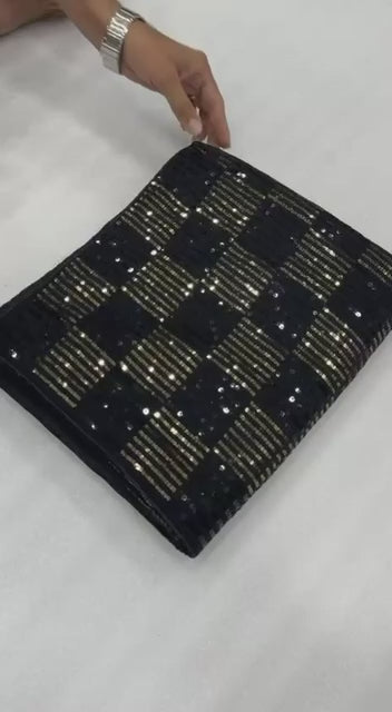 Sanya Inspired Heavy Faux Georgette Full Sequins Black Saree