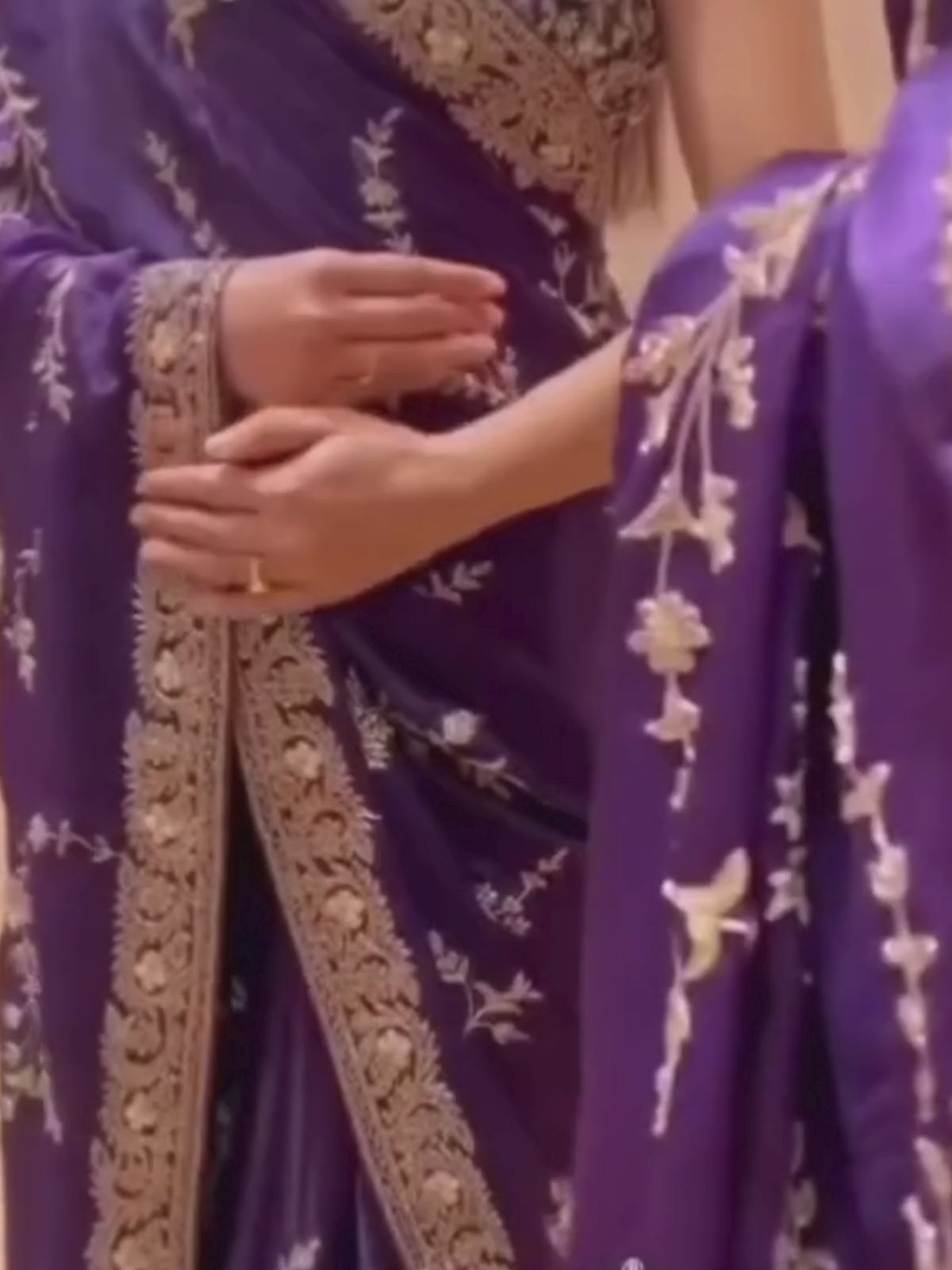 Bollywood-Inspired Purple Saree with Rich Gold Work