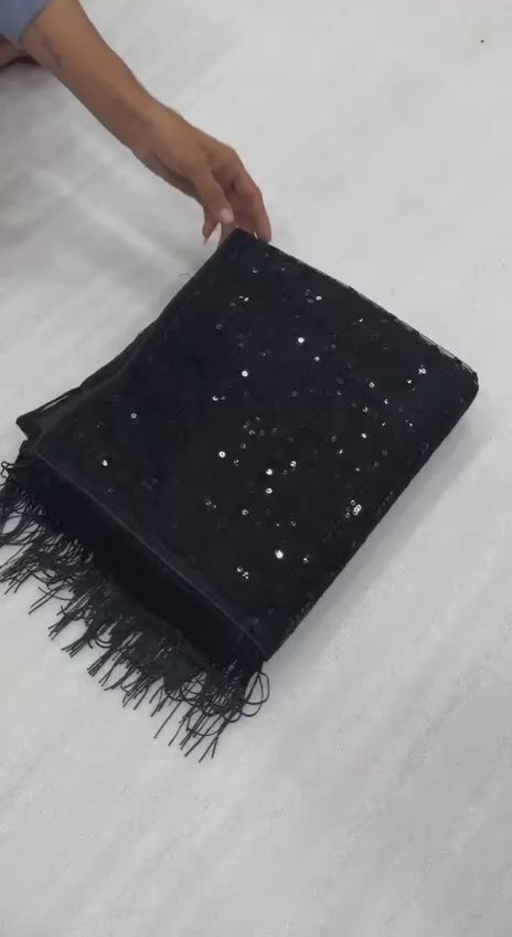Bollywood Inspired Shimmery Black Net Saree with Sequins