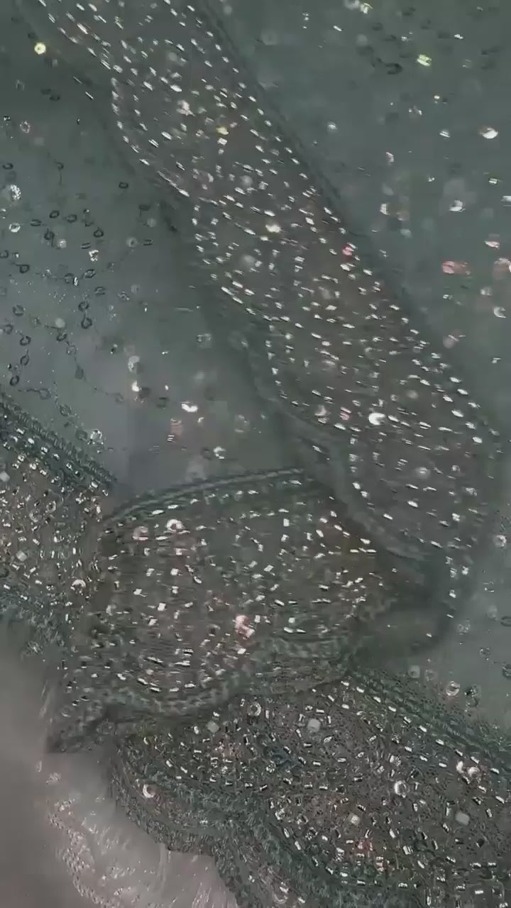 Bollywood Inspired Aqua Blue Soft Net Saree with Beautiful Sequins and Beads Work