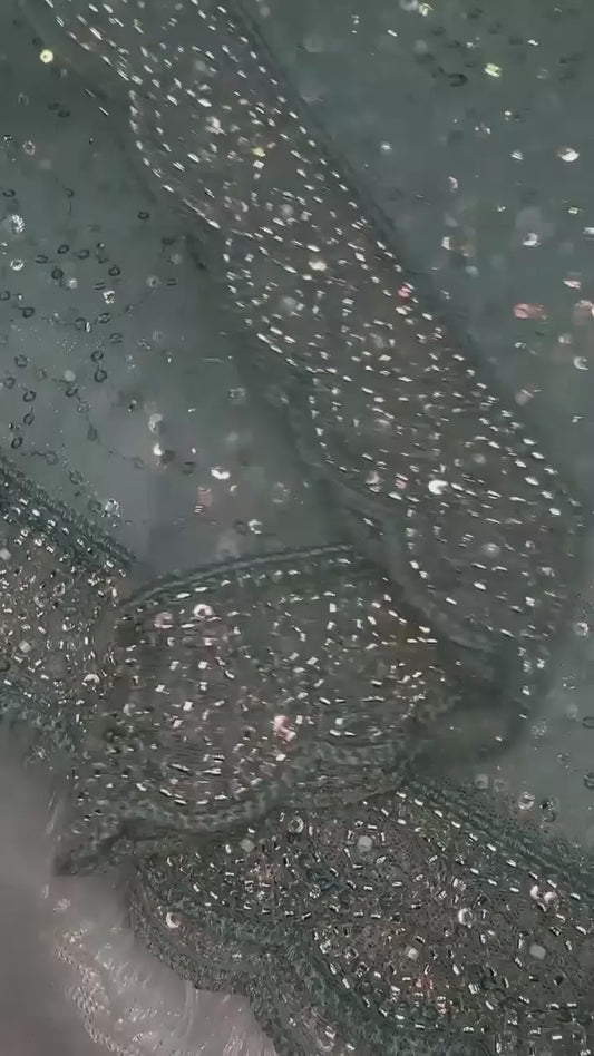 Aqua Blue Soft Net Saree with Sequin and Bead Work-70605292798033