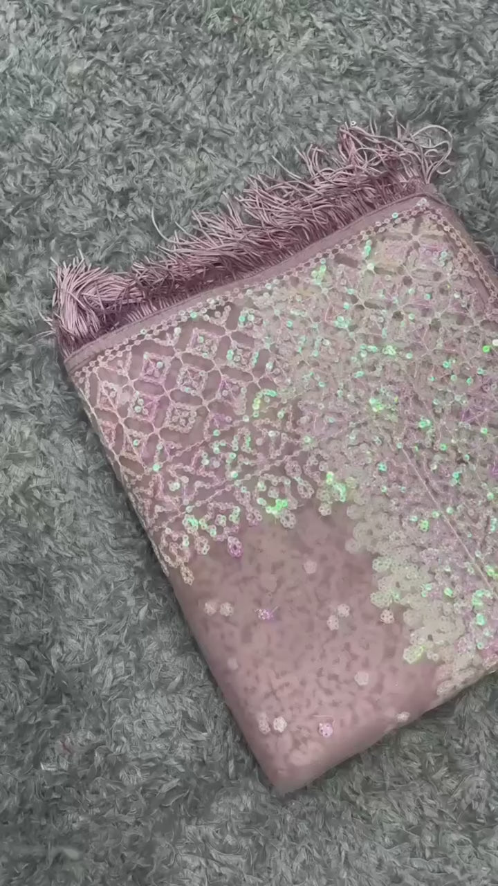 Bollywood Inspired Net Light Pink Saree with Beautiful Sequins Work