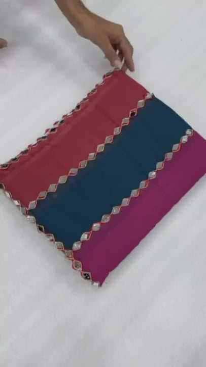 Multi-Colored Georgette Mirror Embroidered Saree-71286403203153
