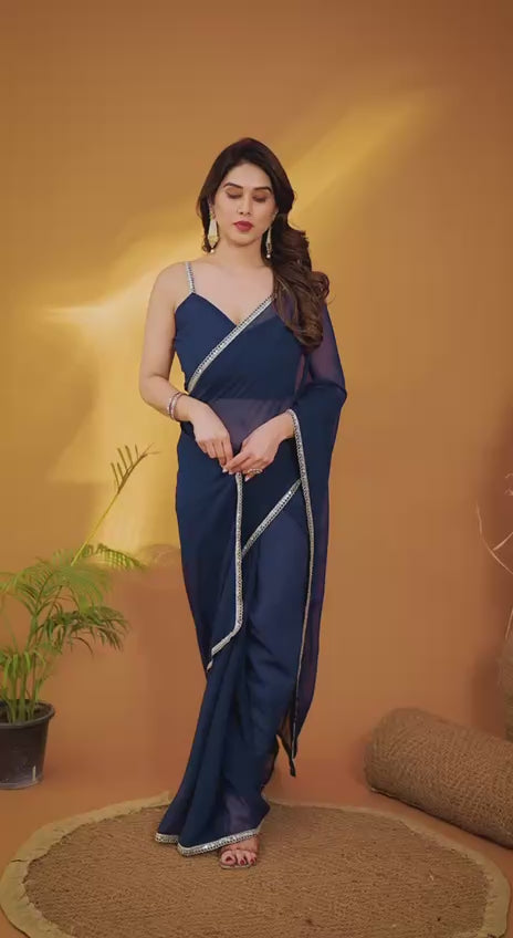 Bollywood Inspired Navy Blue Saree with Stylish Border