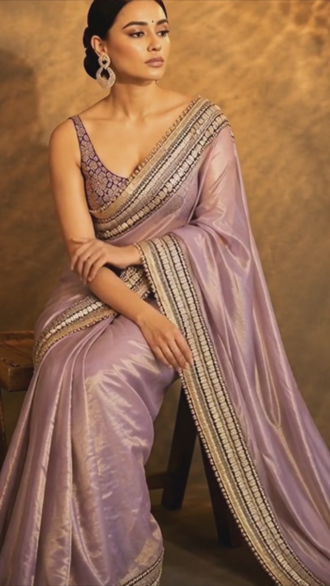Surabhi Inspired Onion Pink Saree with Gold and Brown Embroidered Borders