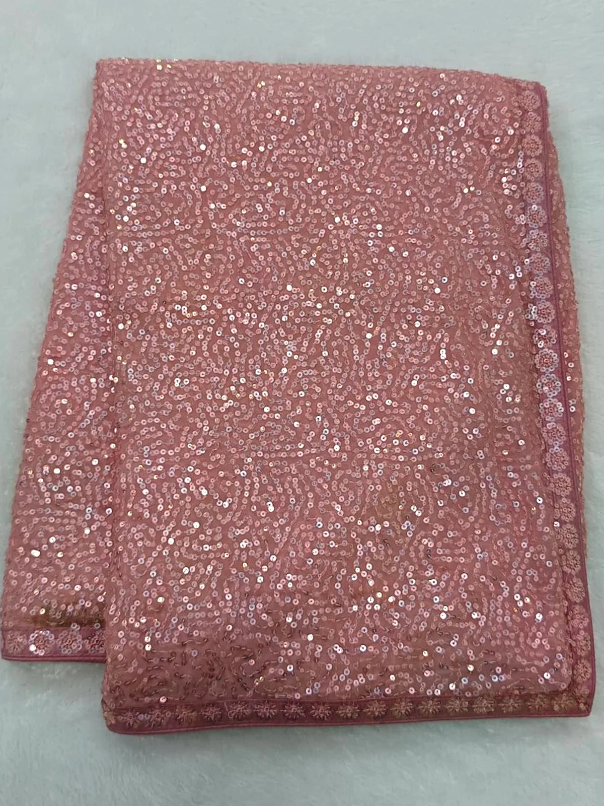 Alia Inspired Georgette Pink Saree Full Sequins Embroidery with Cutwork Lace