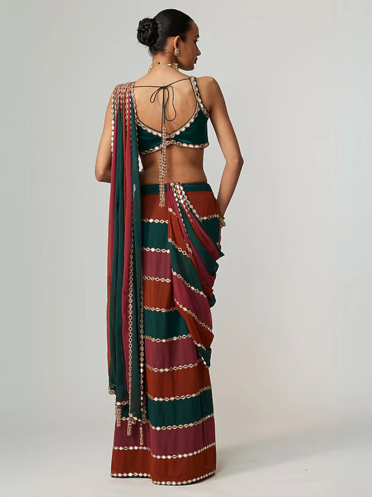 Shilpa Inspired Multi-Colored Georgette Mirror Embroidered Saree